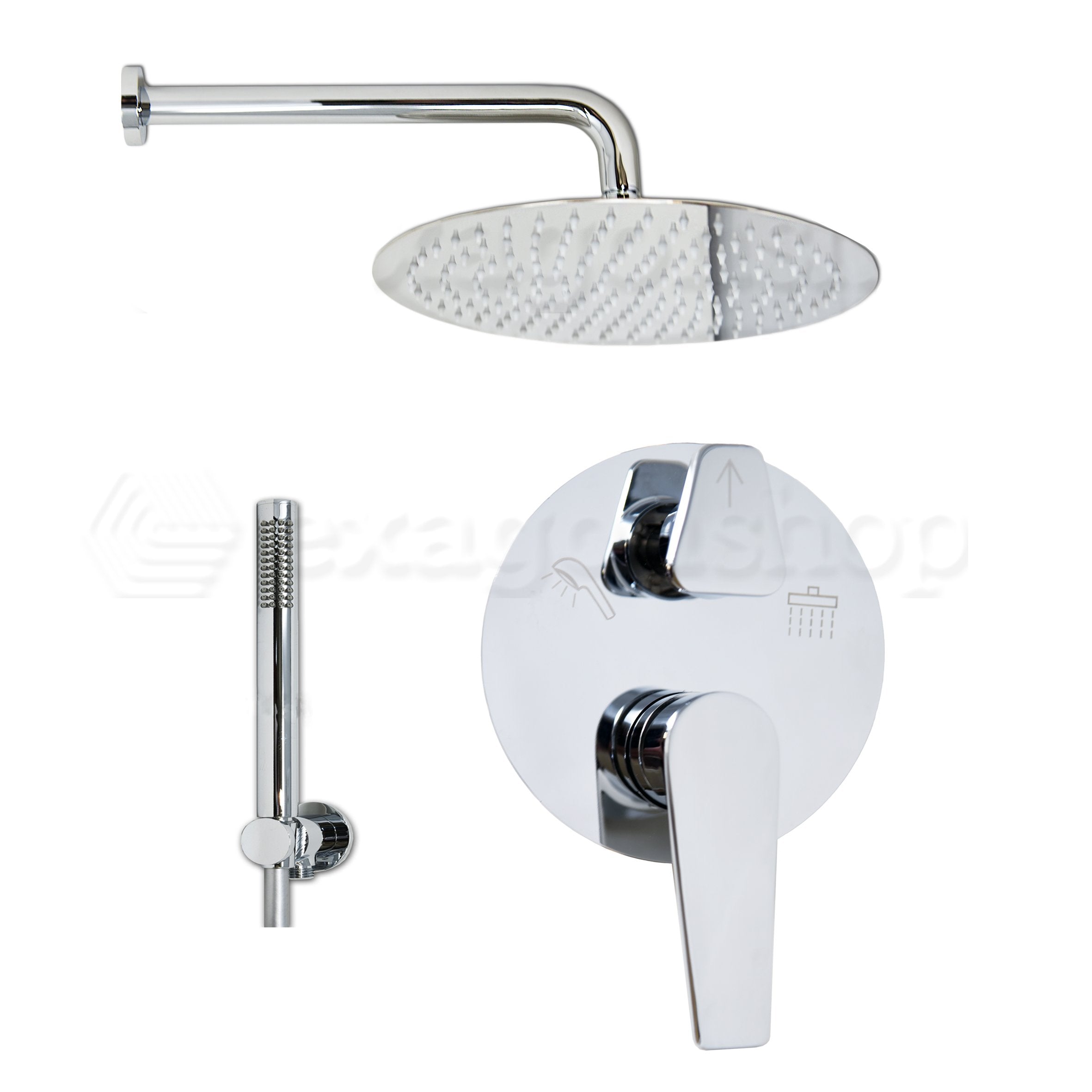 Set soffione 30 cm slim miscelatore doccia incasso 2 vie braccio 30 cm e doccetta cromo Smart