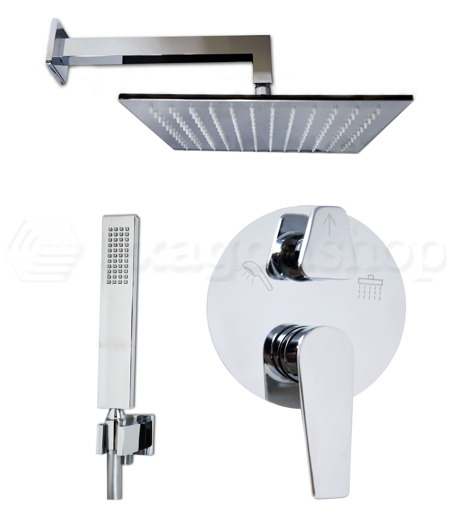 Set soffione 30x30 miscelatore doccia incasso 2 vie braccio 30 cm e doccetta cromo Smart