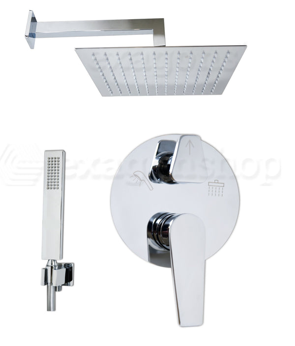 Set miscelatore doccia incasso 2 vie con soffione 30x30 slim cromo Smart