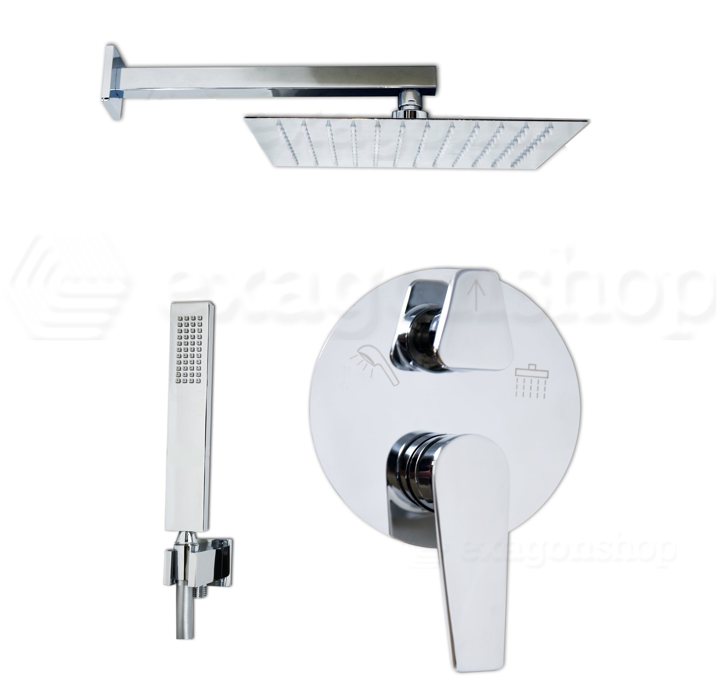 Set soffione 30x30 slim miscelatore doccia incasso 2 vie braccio 33 cm e doccetta cromo Smart