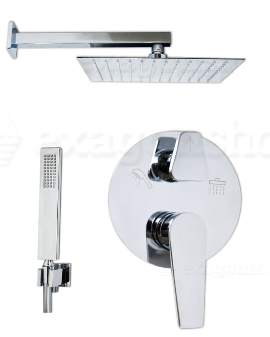Set miscelatore incasso soffione 30x30 doccia slim cromo Cromo Lucido, dettaglio ravvicinato della finitura e del marchio...