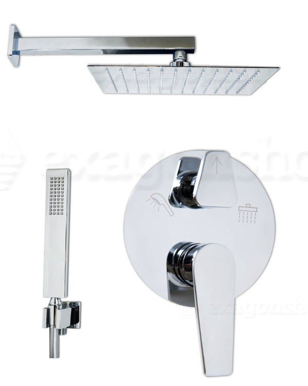 Set miscelatore incasso soffione 30x30 doccia slim cromo Cromo Lucido, dettaglio ravvicinato della finitura e del marchio...