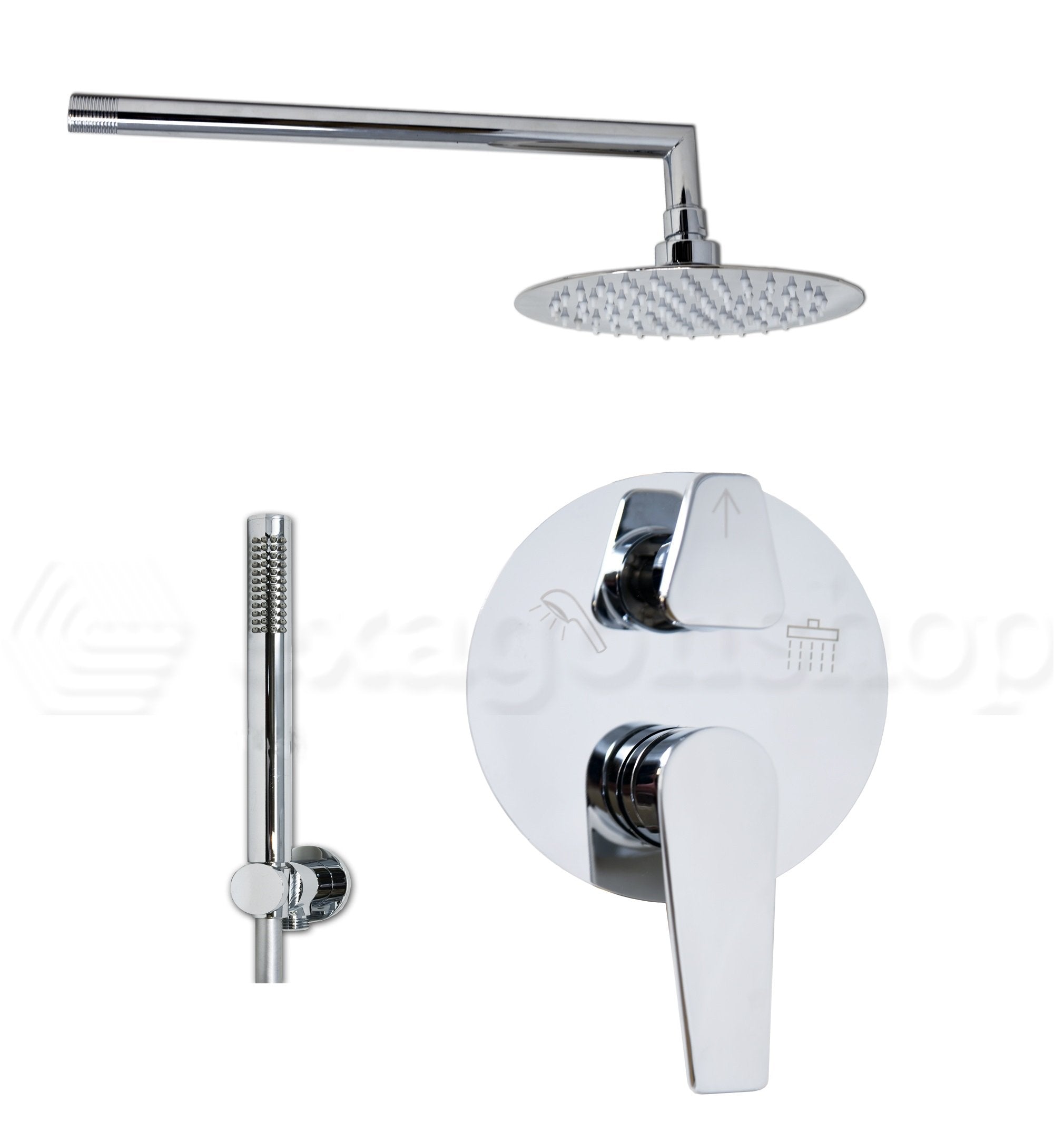 Set doccia miscelatore incasso 2 vie soffione 20 cm slim braccio 33 cm doccetta cromo Smart