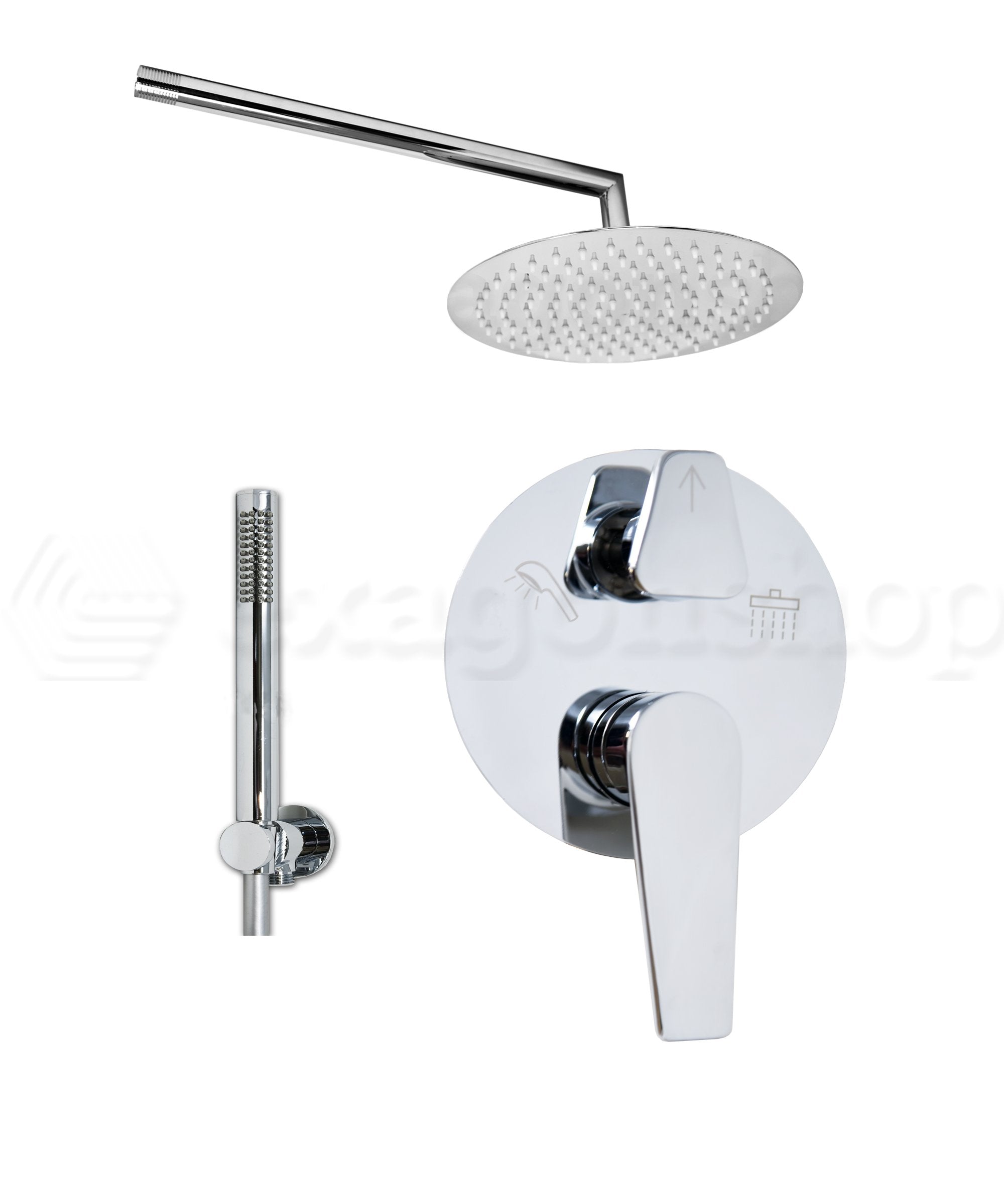 Set doccia miscelatore incasso 2 vie soffione 25 cm slim braccio 33 cm doccetta cromo Smart
