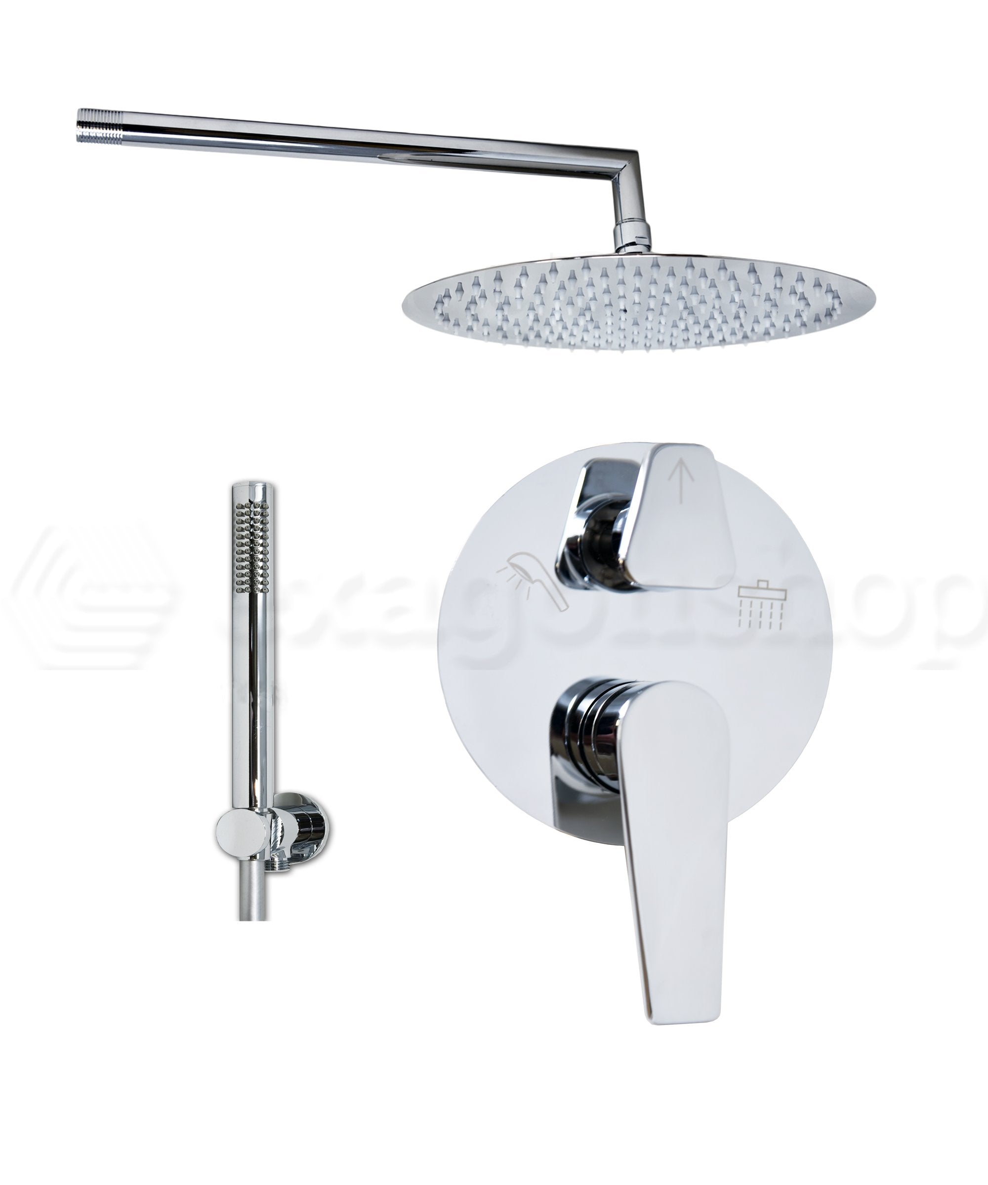 Set miscelatore doccia incasso 2 vie soffione 30 cm slim braccio 33 cm doccetta cromo Smart
