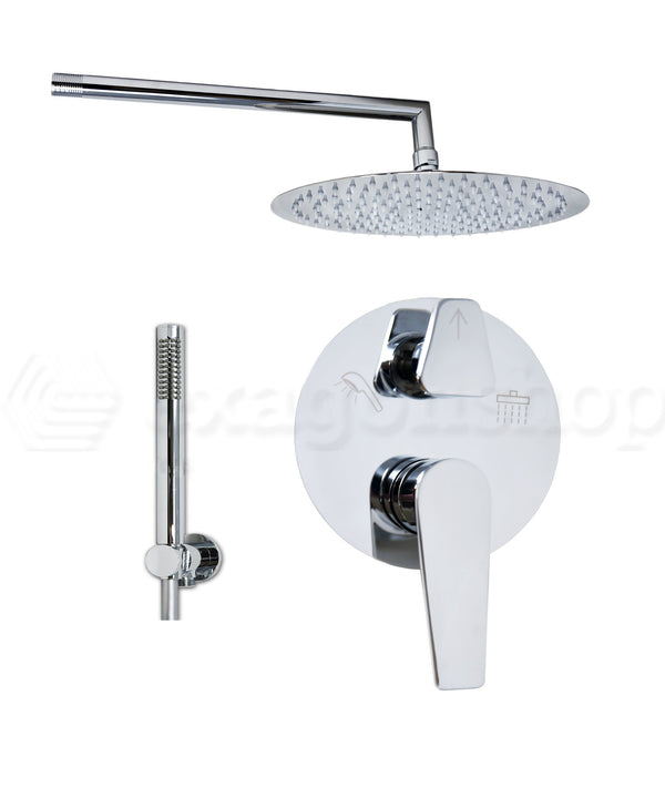 Set miscelatore doccia incasso 2 vie soffione 30 cm slim braccio 33 cm doccetta cromo Smart