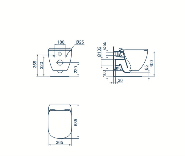 Ideal standard Tesi Aquablade Coppia sanitari Vaso e Bidet Sospesi con Sedile Slim Rallentato Bianco Seta Opaco T3546V1+T3552V1