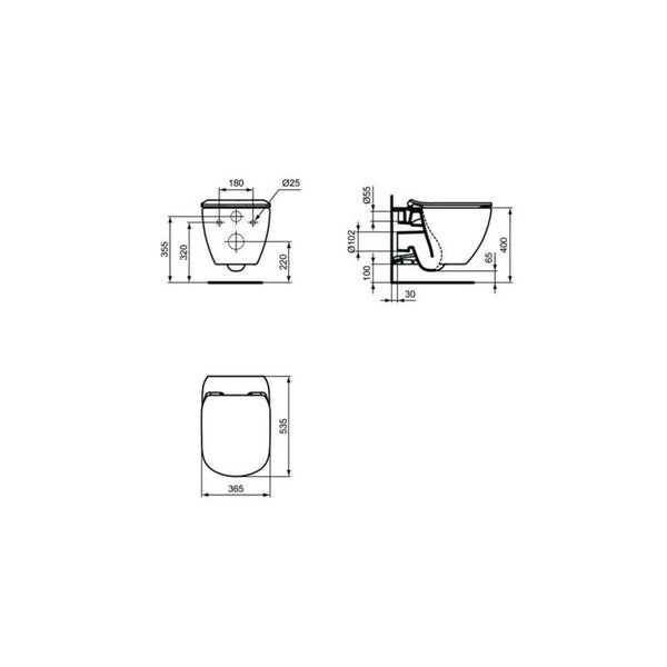 Ideal Standard Tesi Aquablade Coppia sanitari Vaso e Bidet Sospesi con Sedile rallentato Bianco europeo T354601 + T355201