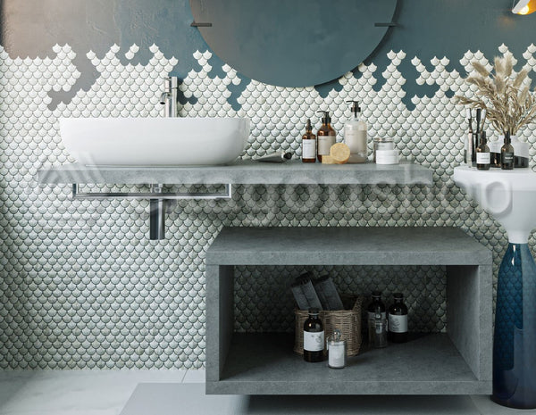 Mobile bagno Grigio Cielo 80x50 Thema con Top per lavabo in ceramica