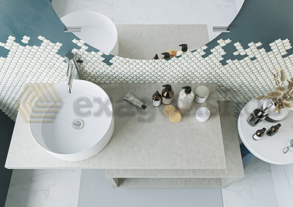 Mobile bagno Grigio Caldo 80x50 Thema vano a giorno e Top 110x50 con lavabo tondo in ceramica