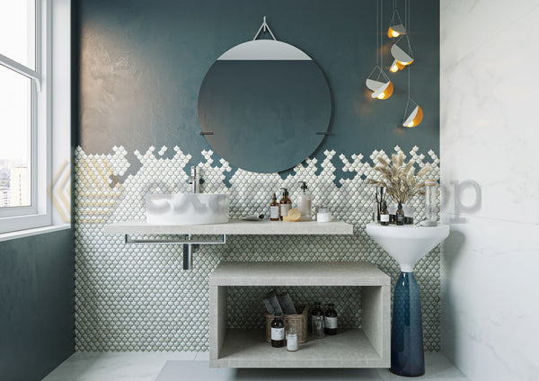 Mobile bagno Grigio Caldo 80x50 Thema vano a giorno e Top 110x50 con lavabo tondo in ceramica