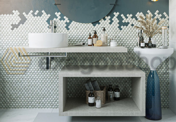 Mobile bagno Grigio Caldo 80x50 Thema vano a giorno e Top 110x50 con lavabo tondo in ceramica