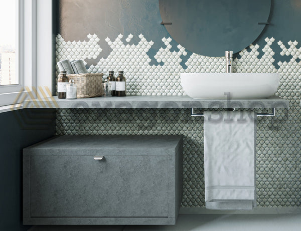Mobile bagno Grigio cielo 80x50 Thema con top e lavabo in ceramica