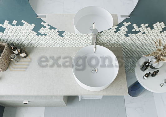 Mobile bagno Grigio caldo 80x50 Thema con Top e lavabo, vista dall'alto del piano con lavabo - Exagonshop