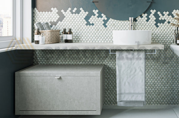 Mobile bagno Grigio caldo 80x50 Thema con Top 140x50 e lavabo tondo in ceramica