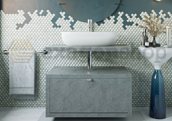 Mobile bagno Grigio Cielo 80x50 Thema un cassetto e Top lavabo in ceramica