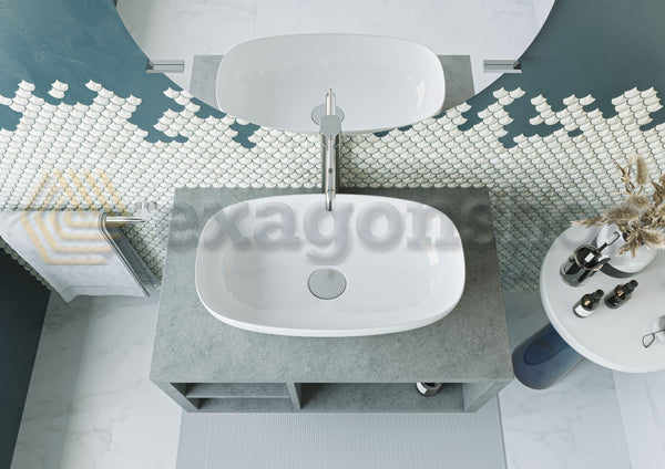 Mobile bagno Grigio Cielo 80x50 Thema con vani a giorno e Lavabo in ceramica