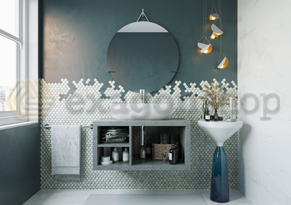Mobile bagno Grigio Cielo 80x50 Thema con vani a giorno e Lavabo in ceramica