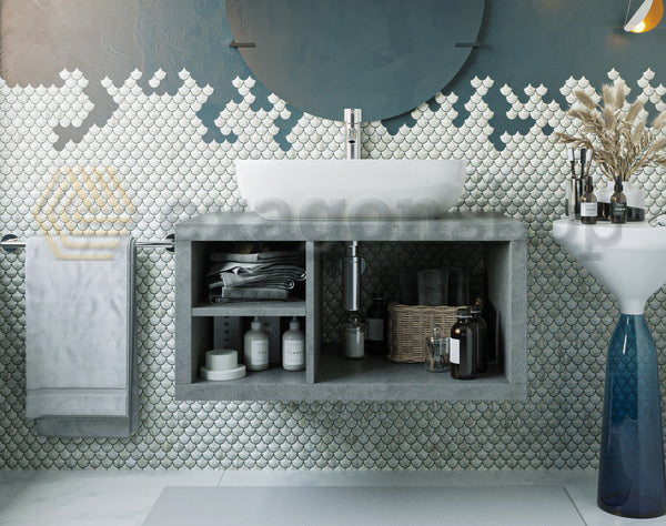 Mobile bagno Grigio Cielo 80x50 Thema con vani a giorno e Lavabo in ceramica