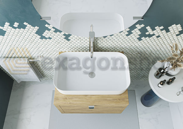 Mobile bagno 60x50 Rovere farnia Thema con cassetto e Lavabo da appoggio in ceramica