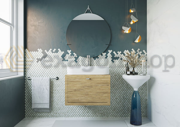 Mobile bagno 60x50 Rovere farnia Thema con cassetto e Lavabo da appoggio in ceramica