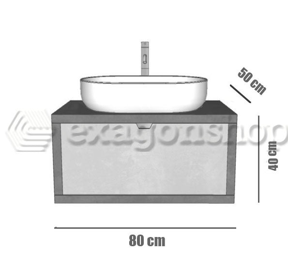Mobile bagno 80x50 Thema Grigio Cielo un cassetto e Lavabo da appoggio