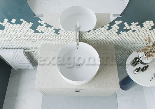 Mobile bagno Grigio Caldo 80x50 Thema un cassetto e Lavabo, vista dall'alto del piano con lavabo - Exagonshop