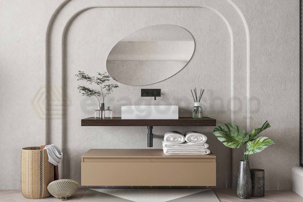 Mobile bagno caffe tortora opaco 120x50 Oasy cassetto con top e lavabo rettangolare da appoggio