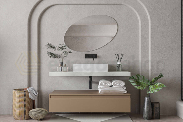 Mobile bagno grigio tortora opaco 120x50 Oasy un cassetto con top e lavabo rettangolare da appoggio