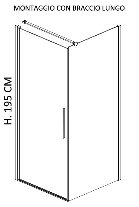 Box doccia 80x100 battente vetro temperato 6 mm 195 H cromo Cromo Lucido installato in bagno moderno con ante in vetro...