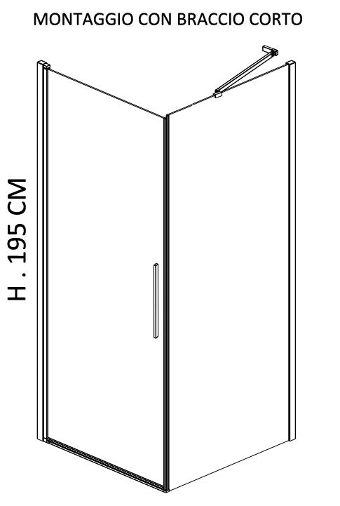 Box doccia 80x100 battente vetro temperato 6 mm 195 H cromo Cromo Lucido installato in bagno moderno con ante in vetro...