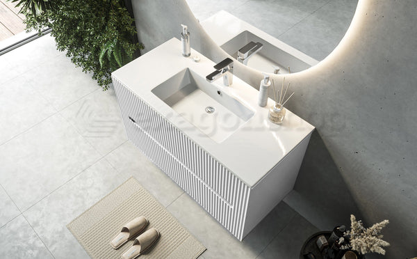 Mobile bagno bianco opaco 100x46 cannettato Urbino 2.0 con lavabo in resina e due cassetti
