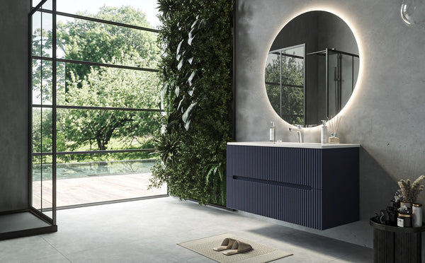 Mobile bagno blu marino 100x46 cannettato Urbino 2.0 con lavabo in resina e due cassetti