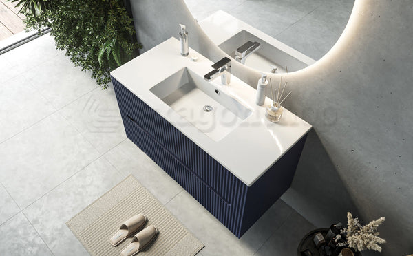 Mobile bagno blu marino 100x46 cannettato Urbino 2.0 con lavabo in resina e due cassetti