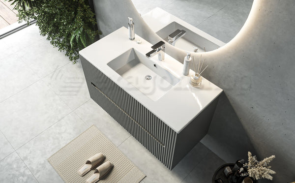 Mobile bagno grigio 100x46 cannettato Urbino 2.0 con lavabo in resina e due cassetti