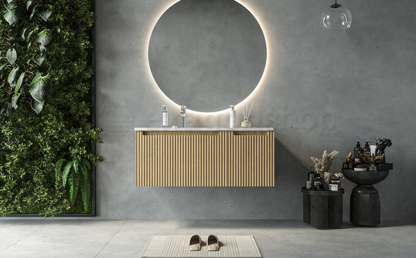 Mobile bagno quercia 100x46 cannettato Urbino 2.0 con lavabo sinistro in resina un anta e cassetto