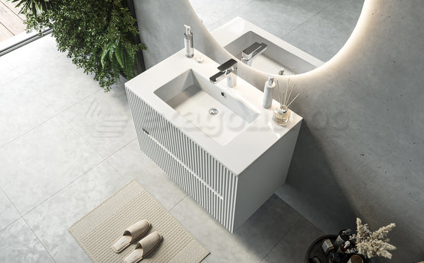 Mobile bagno bianco opaco 80x46 cannettato Urbino 2.0 con lavabo in resina e due cassetti