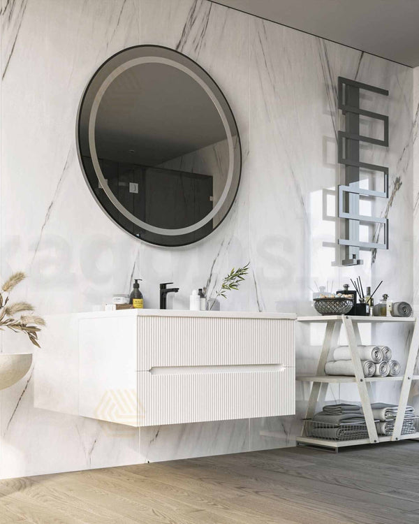 Mobile bagno bianco opaco 120x46 cannettato Urbino con, vista laterale della struttura sospesa - Exagonshop