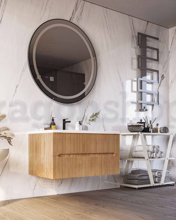 Mobile bagno rovere 120x46 cannettato Urbino lavabo in, vista dall'alto del piano con lavabo - Exagonshop