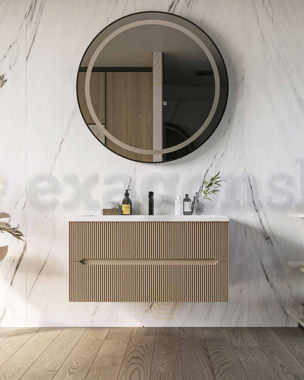 Mobile bagno tortora opaco 120x46 cannettato Urbino con, vista laterale della struttura sospesa - Exagonshop
