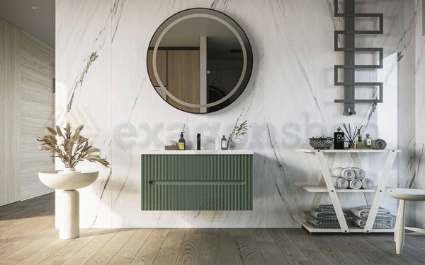 Mobile bagno verde muschio 120x46 cannettato Urbino con lavabo ceramica