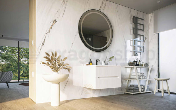 Mobile bagno bianco opaco 60x46 cannettato Urbino due cassetti con lavabo in ceramica