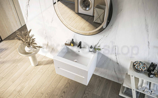 Mobile bagno bianco opaco 60x46 cannettato Urbino due cassetti con lavabo in ceramica
