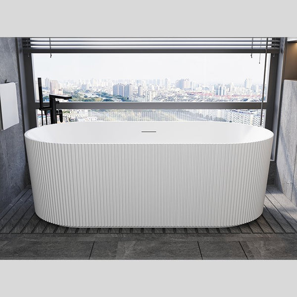 Vasca 170x80 Jeorgia freestanding in acrilico cannettato, vista laterale dello spessore e del bordo - Exagonshop