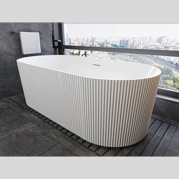 Vasca 170x80 Jeorgia freestanding in acrilico cannettato visto dall'alto con superficie e piletta di scarico - Exagonshop