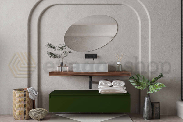 Mobile bagno tabacco verde opaco 120x50 Oasy un cassetto con top e lavabo rettangolare da appoggio