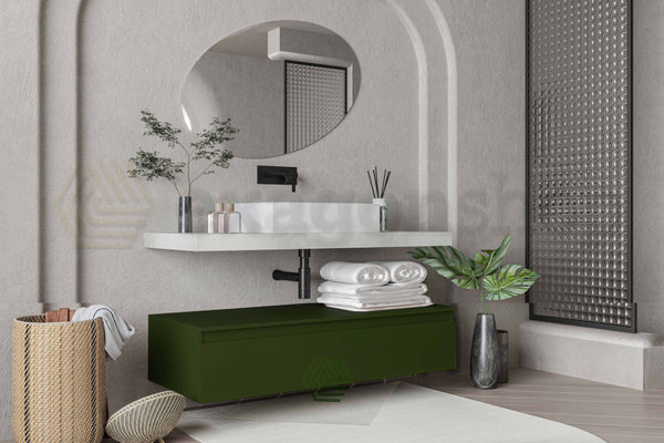 Mobile bagno grigio verde opaco 120x50 Oasy un cassetto con top e lavabo rettangolare da appoggio