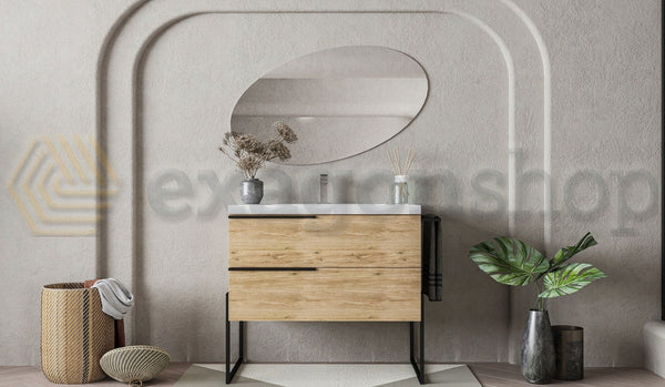 Mobile bagno 80x45 Quercia Venezia a pavimento con portasciugamani e lavabo