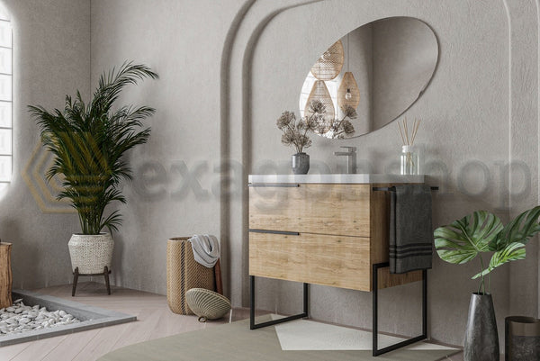 Mobile bagno 80x45 Quercia Venezia a pavimento con portasciugamani e lavabo