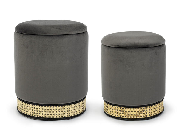 Bizzotto Milena set 2 pouf contenitore effetto velluto grigio scuro 0720694